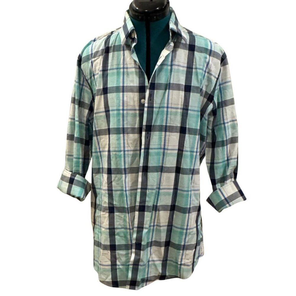 Express Button‑Up Shirt - Teal White Gray, Large (L)